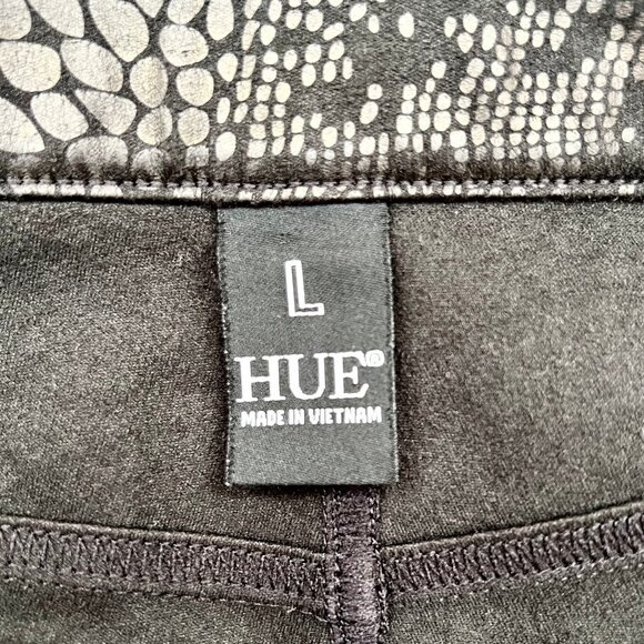 HUE Gold Metallic Python Coated Microsuede Mid-Rise Pockets Black Jegging Large - Picture 9 of 10